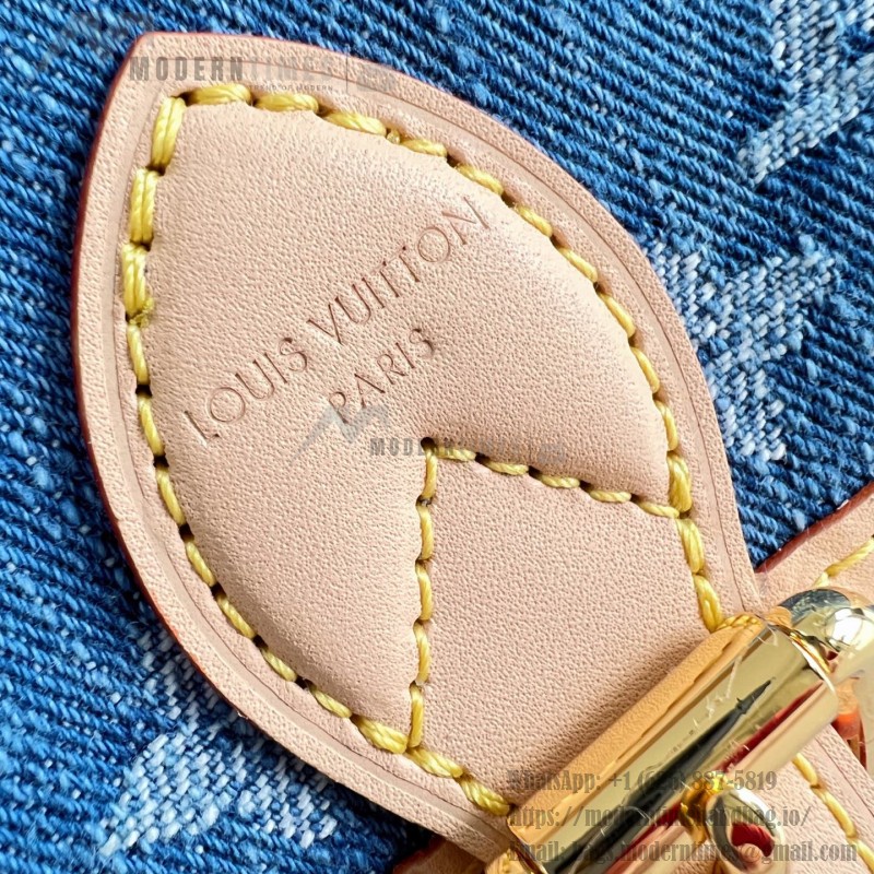 Louis Vuitton Nano Diane denim handbag M27700 with cowhide leather trim metal hardware and removable shoulder strap