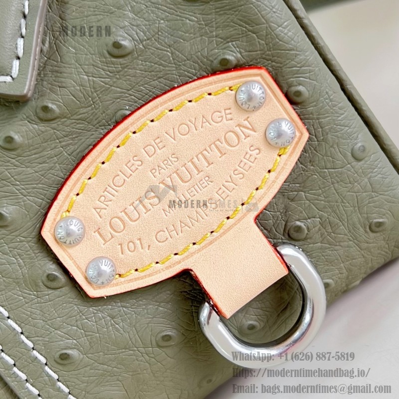 Louis Vuitton Speedy P9 Bandoulière 18 ostrich embossed leather handbag N89151 with polished metal hardware and lambskin lining