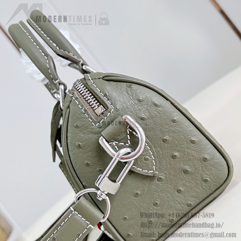 Louis Vuitton Speedy P9 Bandoulière 18 ostrich embossed leather handbag N89151 with polished metal hardware and lambskin lining