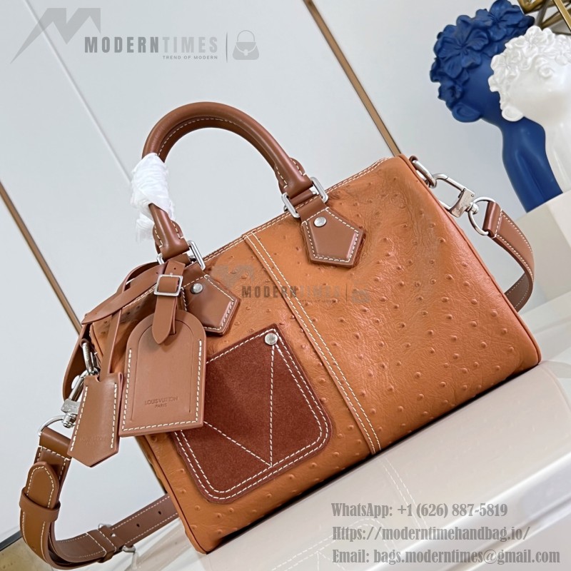 Louis Vuitton Speedy P9 Bandoulière 25 Monogram leather handbag N89119 with polished metal hardware and lambskin lining