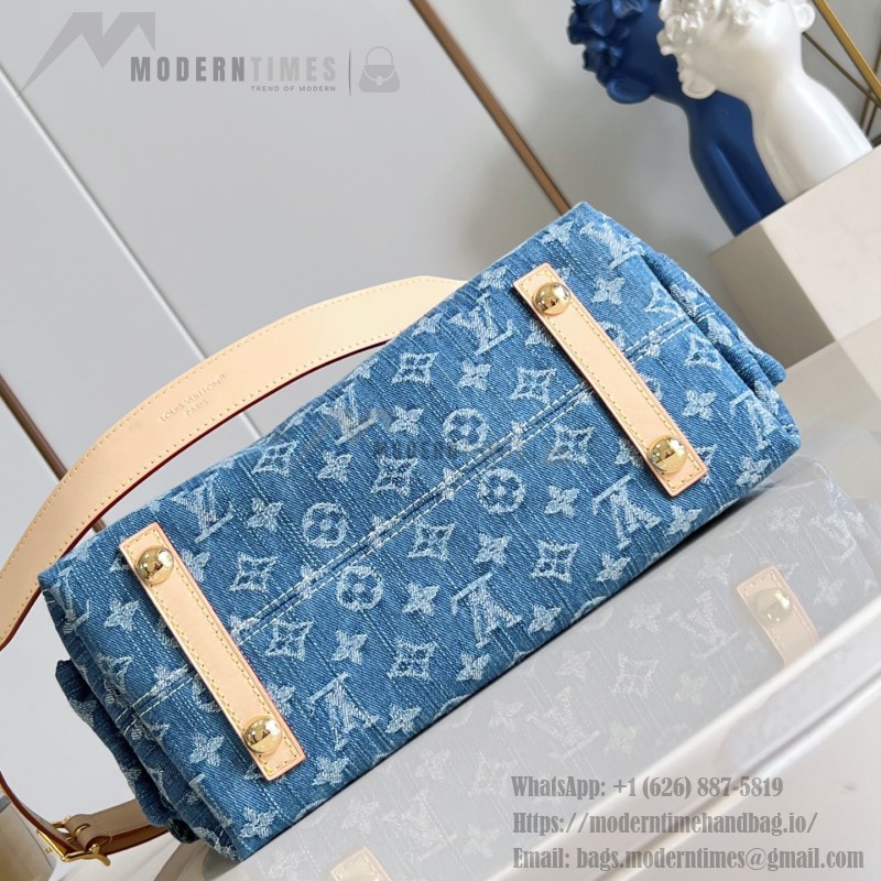Louis Vuitton CarryAll Cargo PM Denim Rendez-Vous handbag in blue and military green denim with leather trim and luggage tag