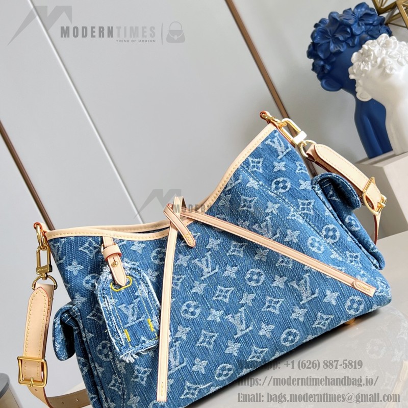 Louis Vuitton CarryAll Cargo PM Denim Rendez-Vous handbag in blue and military green denim with leather trim and luggage tag