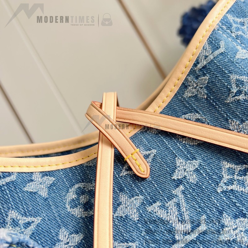 Louis Vuitton CarryAll Cargo PM Denim Rendez-Vous handbag in blue and military green denim with leather trim and luggage tag