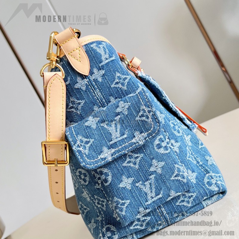 Louis Vuitton CarryAll Cargo PM Denim Rendez-Vous handbag in blue and military green denim with leather trim and luggage tag