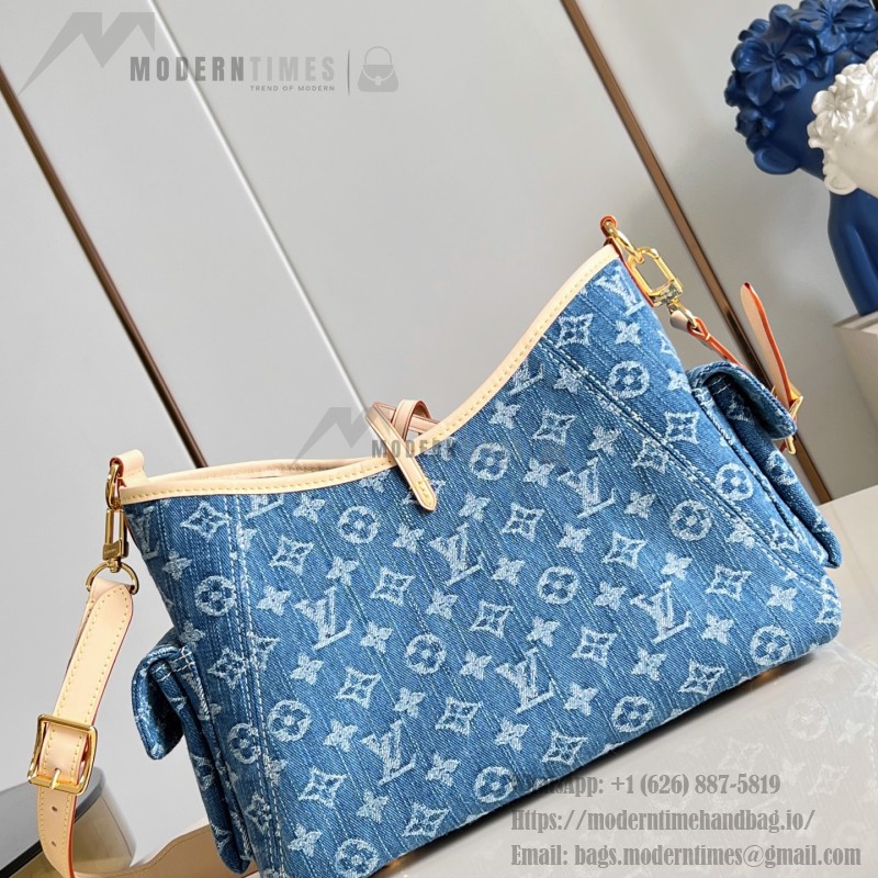 Louis Vuitton CarryAll Cargo PM Denim Rendez-Vous handbag in blue and military green denim with leather trim and luggage tag