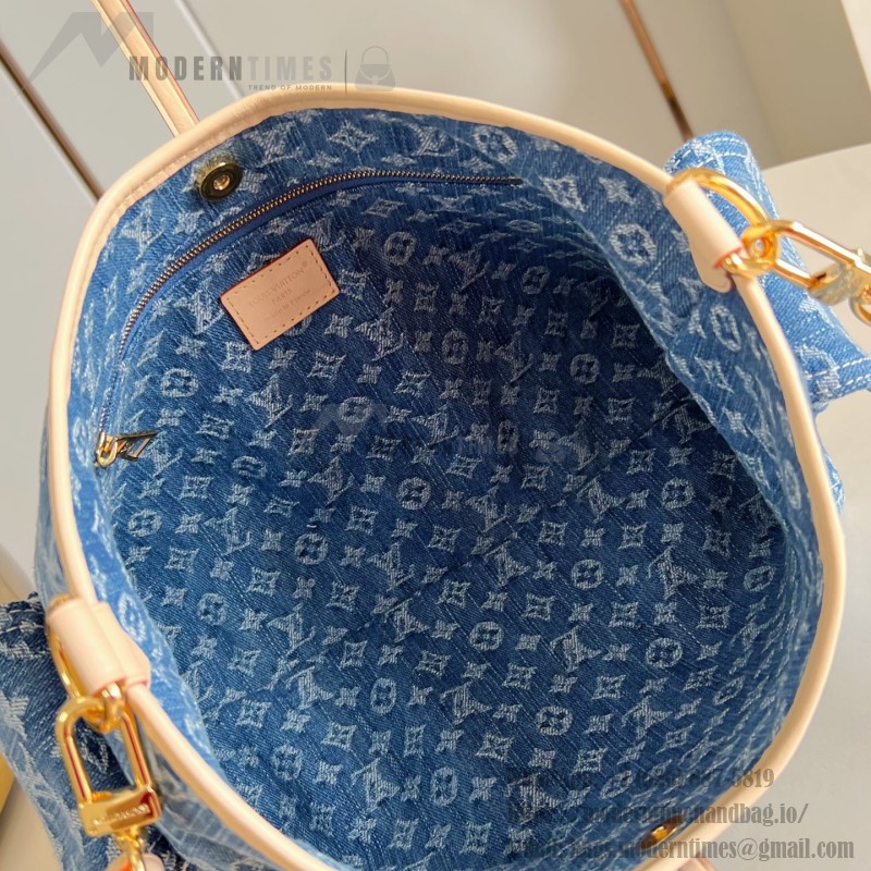 Louis Vuitton CarryAll Cargo PM Denim Rendez-Vous handbag in blue and military green denim with leather trim and luggage tag
