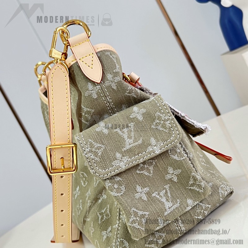 Louis Vuitton CarryAll Cargo PM Denim Rendez-Vous handbag in blue and military green denim with leather trim and luggage tag