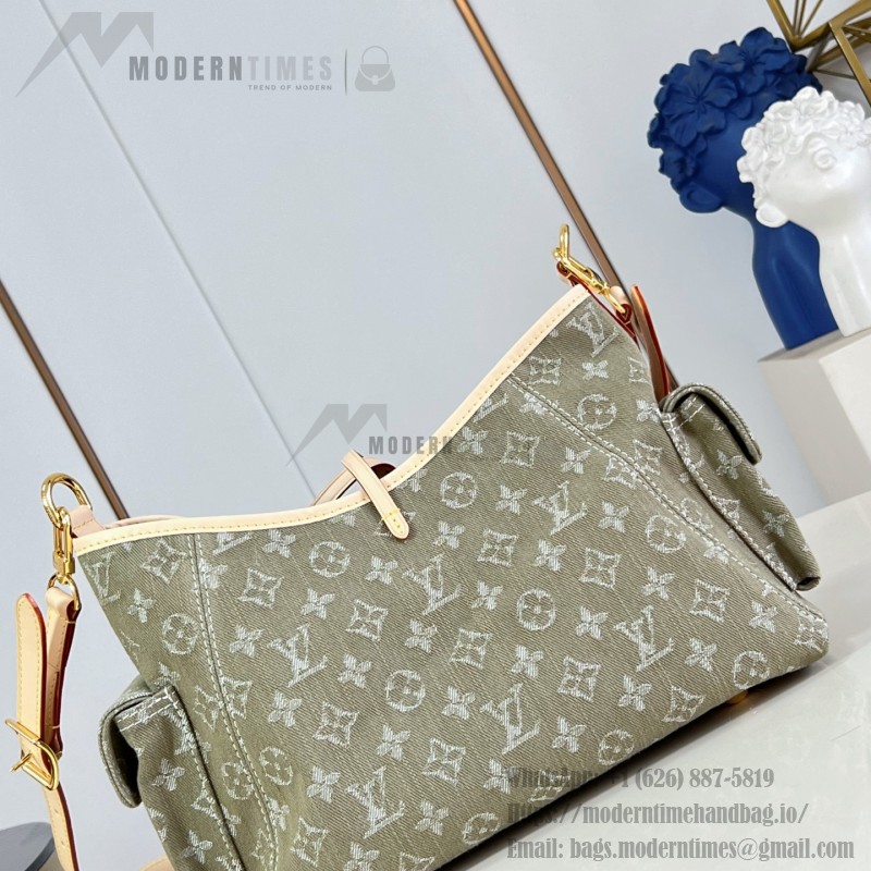 Louis Vuitton CarryAll Cargo PM Denim Rendez-Vous handbag in blue and military green denim with leather trim and luggage tag