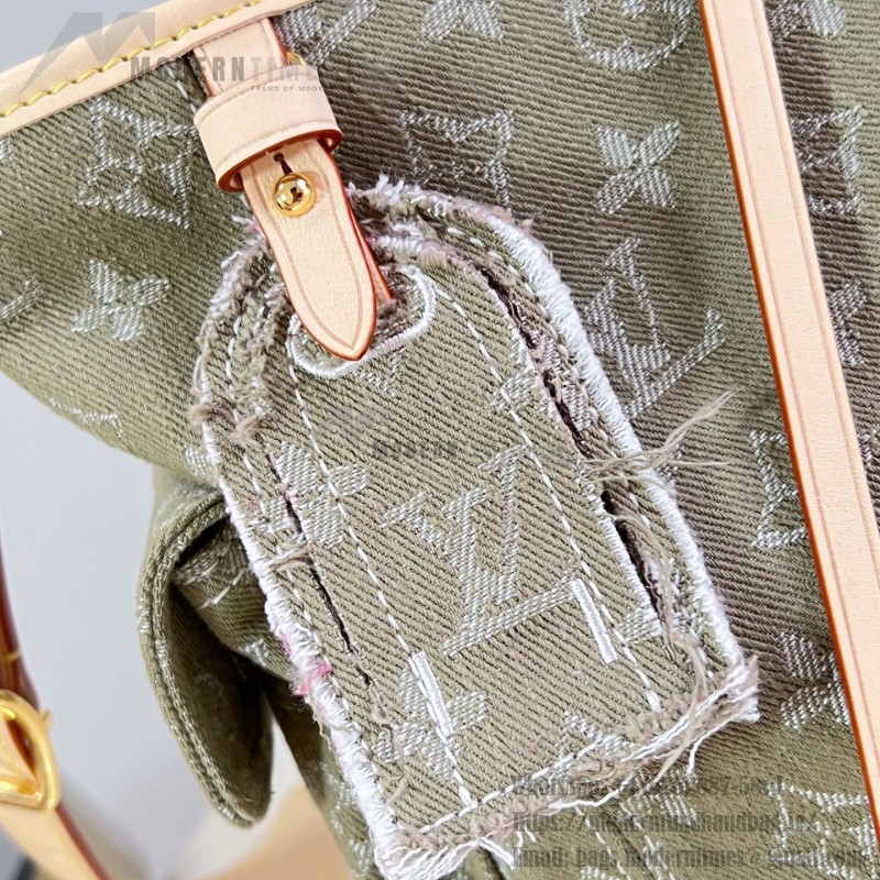 Louis Vuitton CarryAll Cargo PM Denim Rendez-Vous handbag in blue and military green denim with leather trim and luggage tag