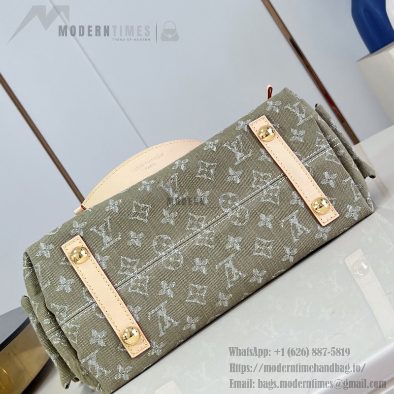 Louis Vuitton CarryAll Cargo PM Denim Rendez-Vous handbag in blue and military green denim with leather trim and luggage tag