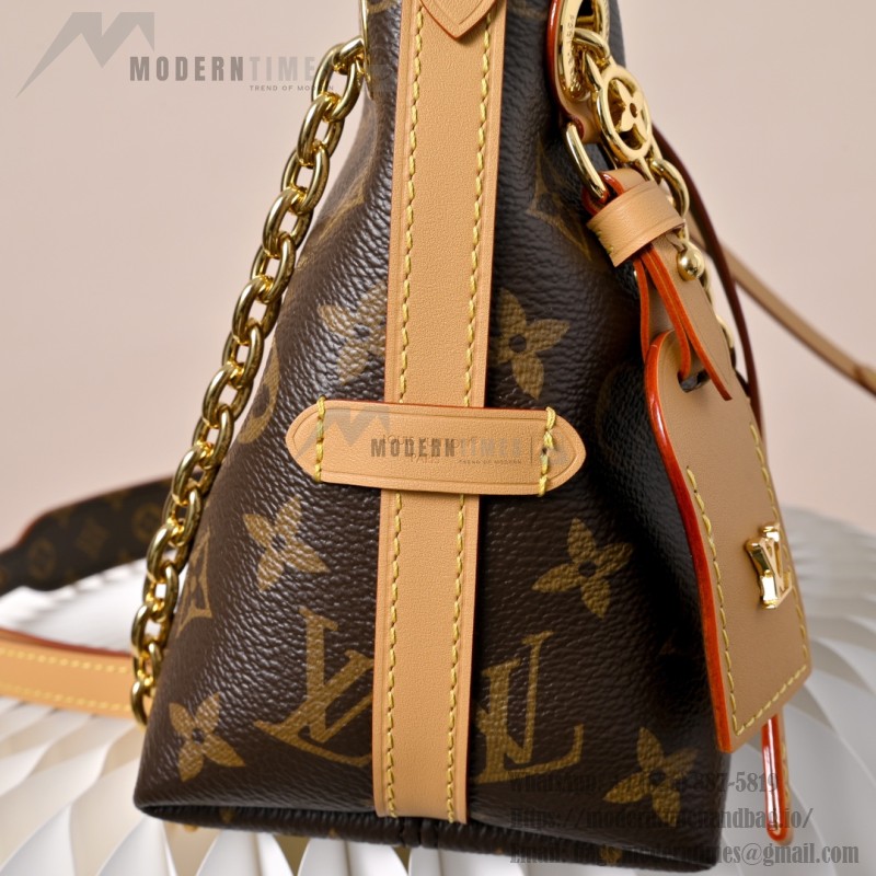  Louis Vuitton CarryAll BB Monogram vintage handbag M13014 with decorative chain leather luggage tag and drawstring closure