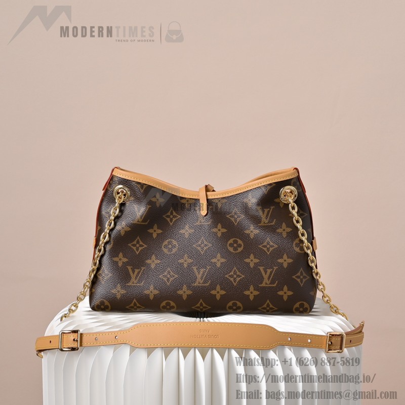  Louis Vuitton CarryAll BB Monogram vintage handbag M13014 with decorative chain leather luggage tag and drawstring closure