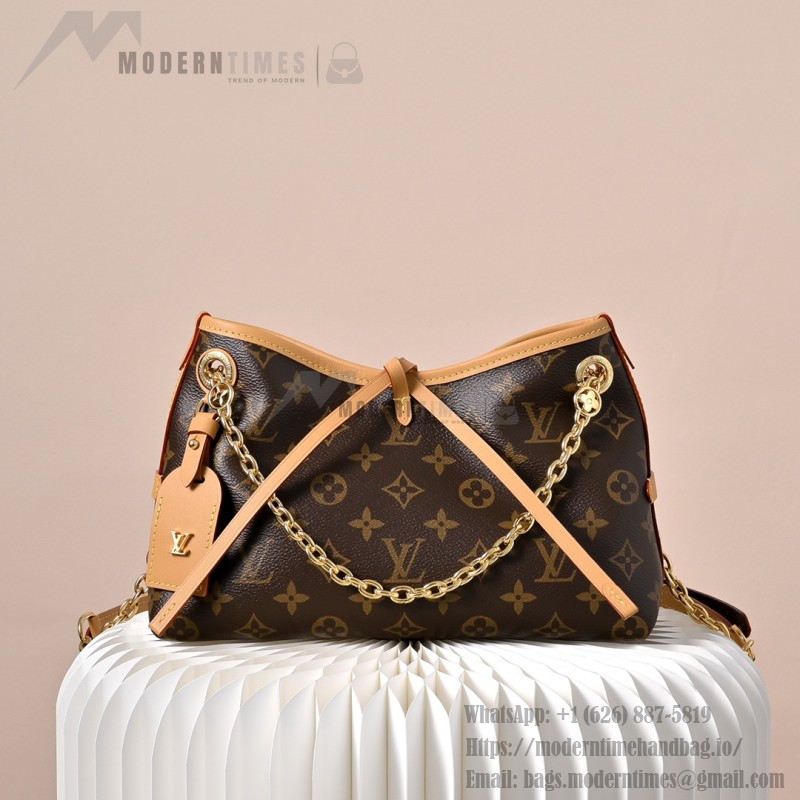  Louis Vuitton CarryAll BB Monogram vintage handbag M13014 with decorative chain leather luggage tag and drawstring closure