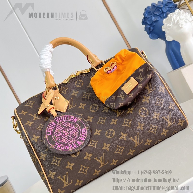 Louis Vuitton Speedy Soft 30 Paris À Vélo Monogram handbag M27512 with Nanogram shoulder strap round charm and nylon pouch