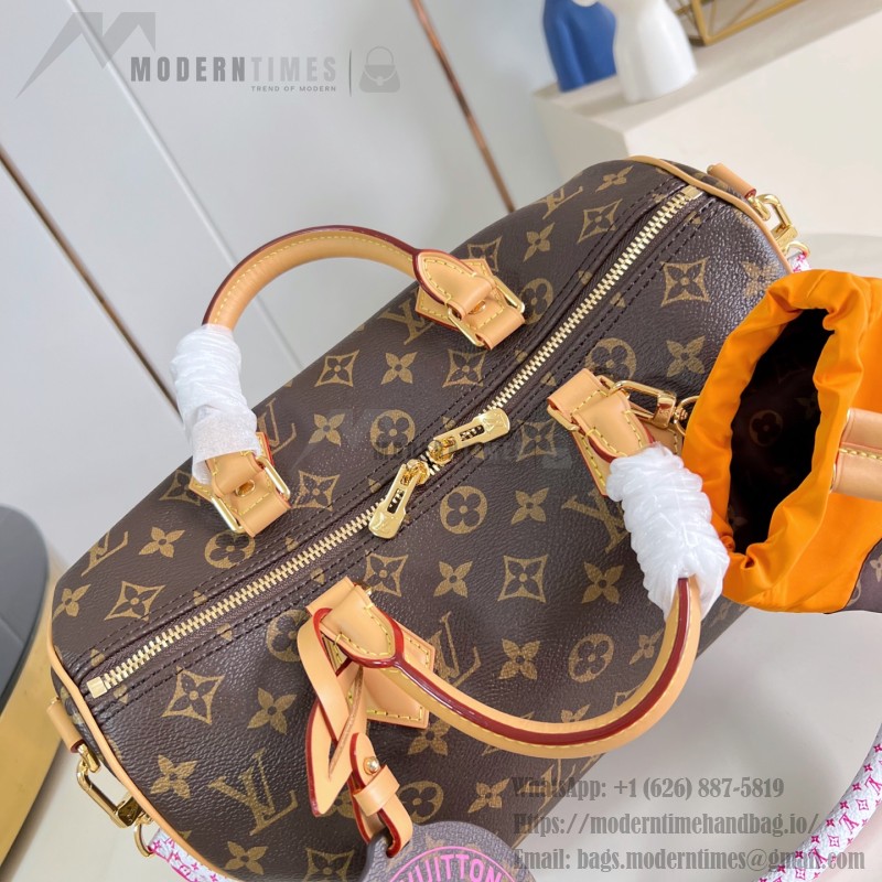 Louis Vuitton Speedy Soft 30 Paris À Vélo Monogram handbag M27512 with Nanogram shoulder strap round charm and nylon pouch