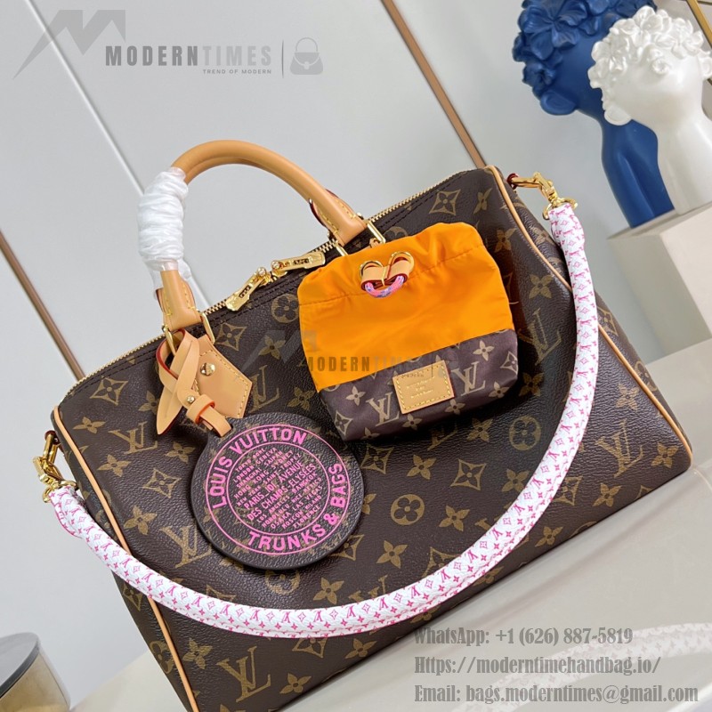 Louis Vuitton Speedy Soft 30 Paris À Vélo Monogram handbag M27512 with Nanogram shoulder strap round charm and nylon pouch