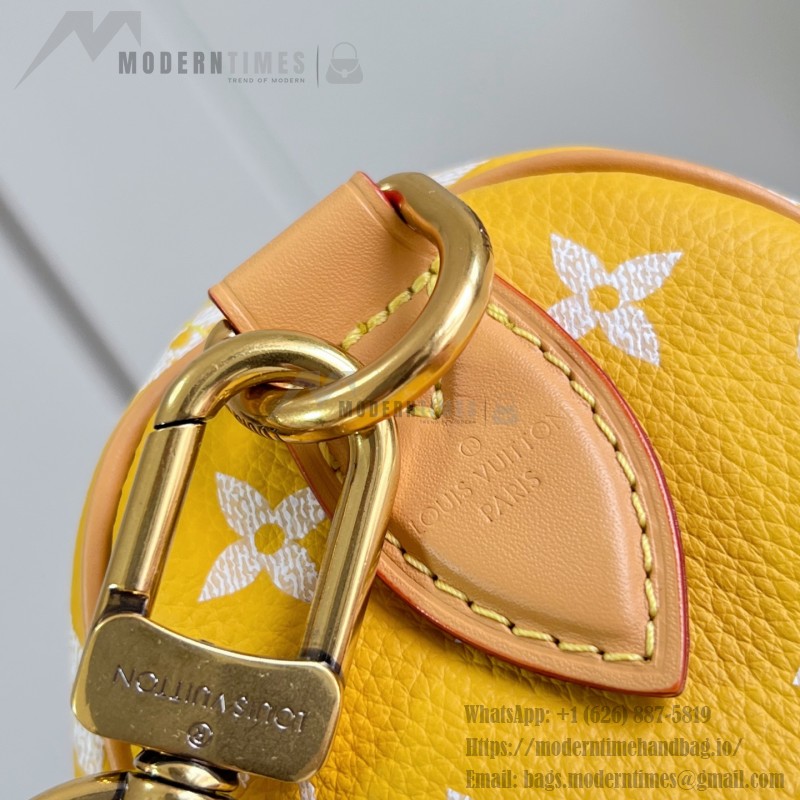 Louis Vuitton Speedy P9 Bandoulière 20 glossy cowhide leather handbag M28186 in yellow and bright red with rolled handles and adjustable shoulder strap