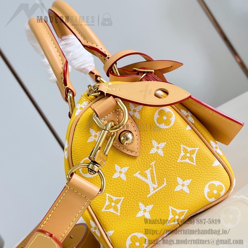 Louis Vuitton Speedy P9 Bandoulière 20 glossy cowhide leather handbag M28186 in yellow and bright red with rolled handles and adjustable shoulder strap