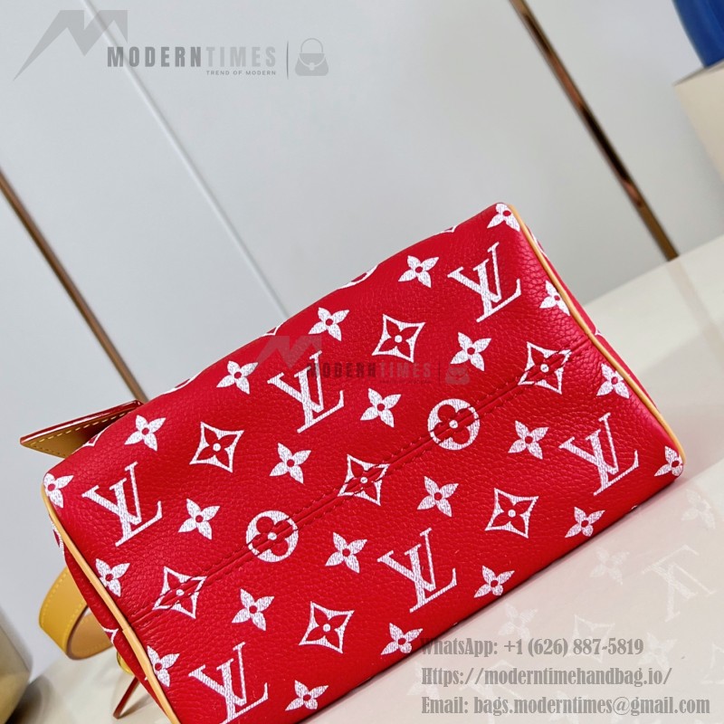 Louis Vuitton Speedy P9 Bandoulière 20 glossy cowhide leather handbag M28186 in yellow and bright red with rolled handles and adjustable shoulder strap