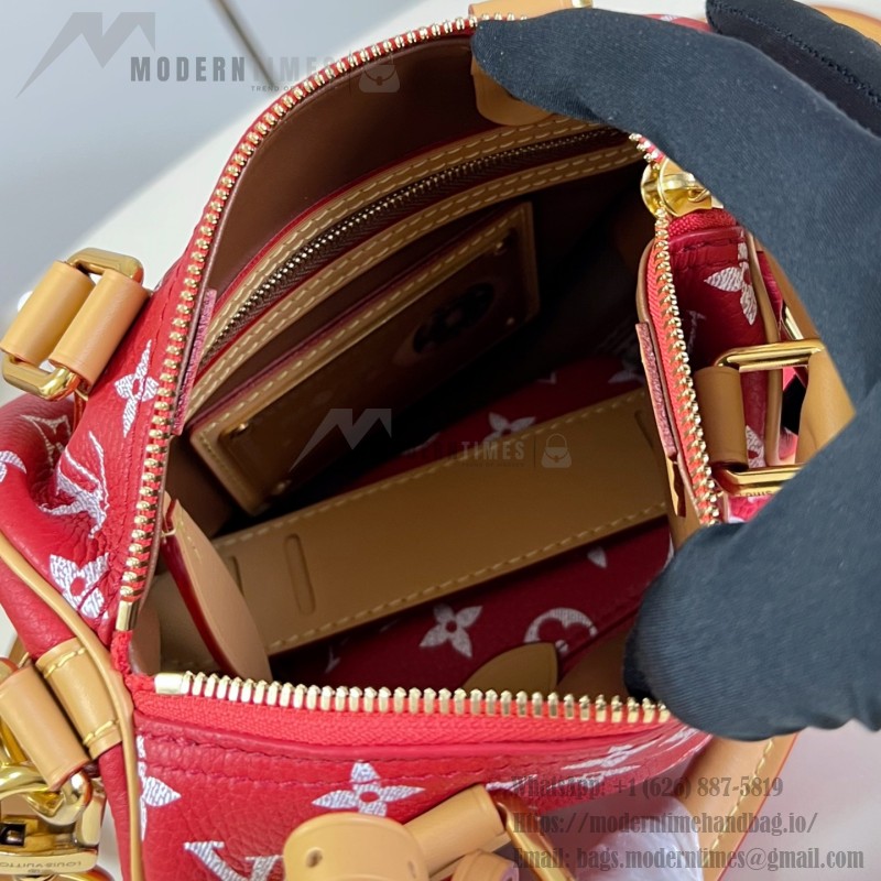 Louis Vuitton Speedy P9 Bandoulière 20 glossy cowhide leather handbag M28186 in yellow and bright red with rolled handles and adjustable shoulder strap