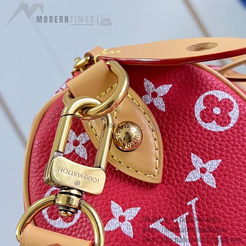 Louis Vuitton Speedy P9 Bandoulière 20 glossy cowhide leather handbag M28186 in yellow and bright red with rolled handles and adjustable shoulder strap