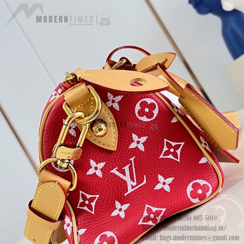 Louis Vuitton Speedy P9 Bandoulière 20 glossy cowhide leather handbag M28186 in yellow and bright red with rolled handles and adjustable shoulder strap