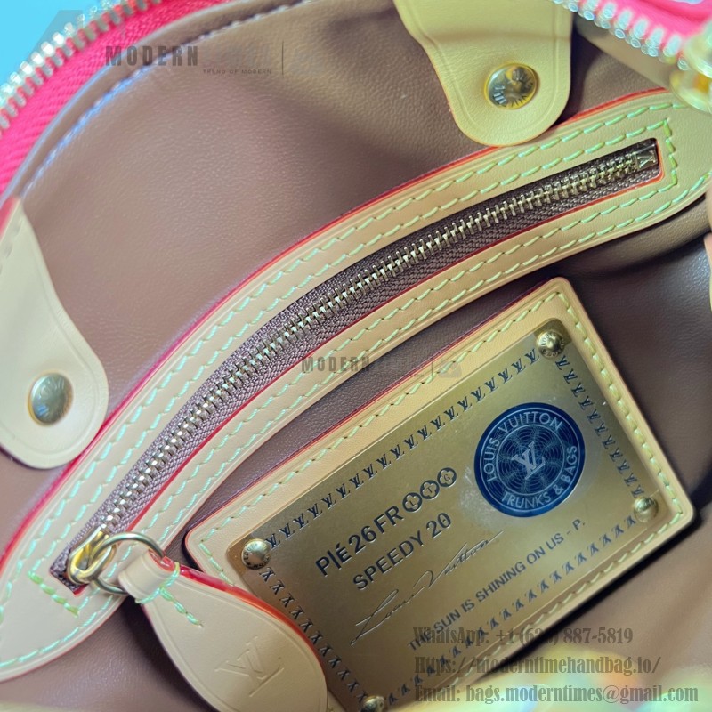 Louis Vuitton Speedy P9 Bandoulière 20 glossy cowhide leather handbag M28186 in yellow and bright red with rolled handles and adjustable shoulder strap