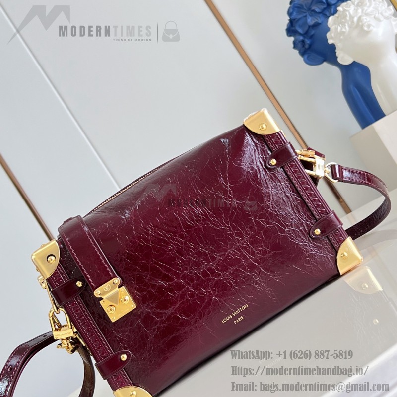 Louis Vuitton Side Trunk PM waxed calfskin leather handbag M26305 with metal studs and adjustable shoulder strap