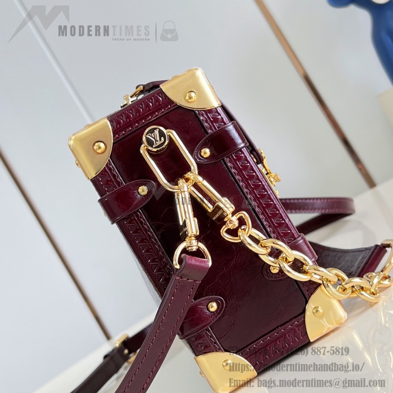 Louis Vuitton Side Trunk PM waxed calfskin leather handbag M26305 with metal studs and adjustable shoulder strap