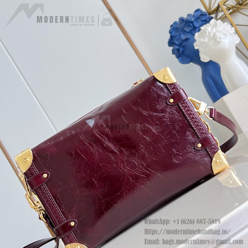 Louis Vuitton Side Trunk PM waxed calfskin leather handbag M26305 with metal studs and adjustable shoulder strap