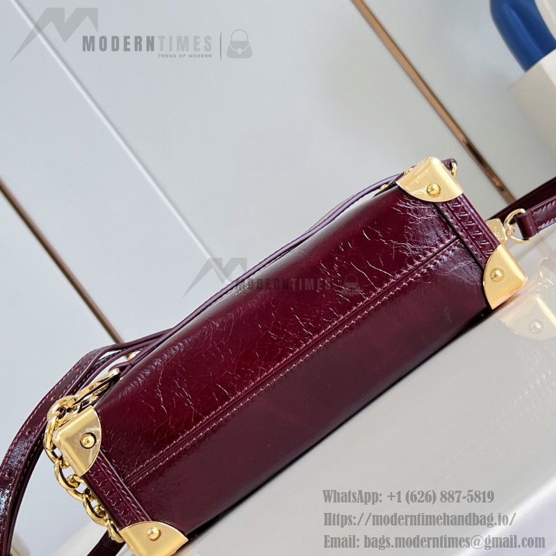 Louis Vuitton Side Trunk PM waxed calfskin leather handbag M26305 with metal studs and adjustable shoulder strap