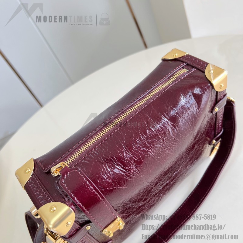 Louis Vuitton Side Trunk PM waxed calfskin leather handbag M26305 with metal studs and adjustable shoulder strap