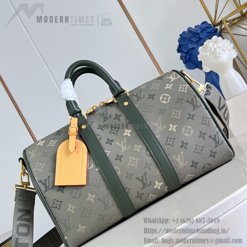 Louis Vuitton Keepall Bandoulière 35 Monogram Eclipse travel bag M27054 with leather handles and adjustable shoulder strap
