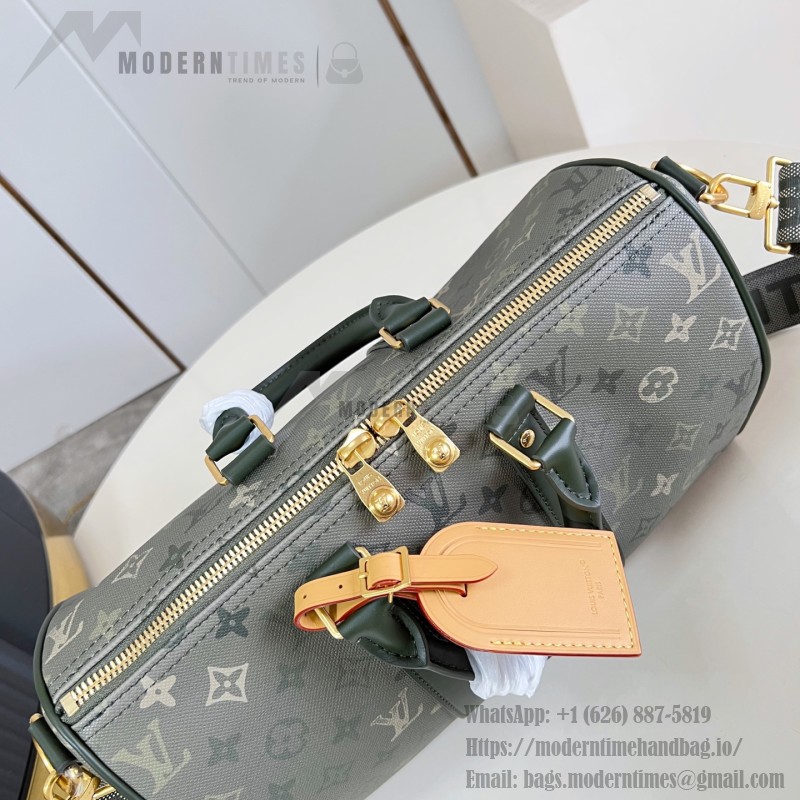 Louis Vuitton Keepall Bandoulière 35 Monogram Eclipse travel bag M27054 with leather handles and adjustable shoulder strap