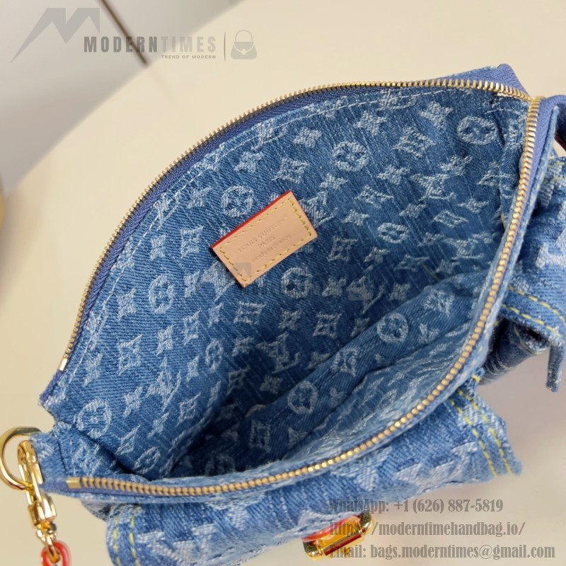 Louis Vuitton Pochette Accessories Cargo cotton handbag M27602 in blue green and pink with leather trim removable strap and front pocket