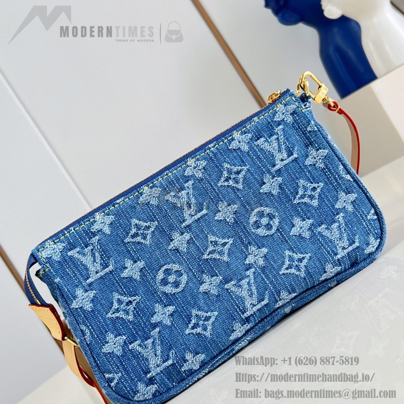 Louis Vuitton Pochette Accessories Cargo cotton handbag M27602 in blue green and pink with leather trim removable strap and front pocket