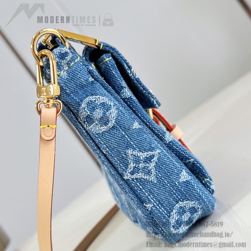 Louis Vuitton Pochette Accessories Cargo cotton handbag M27602 in blue green and pink with leather trim removable strap and front pocket