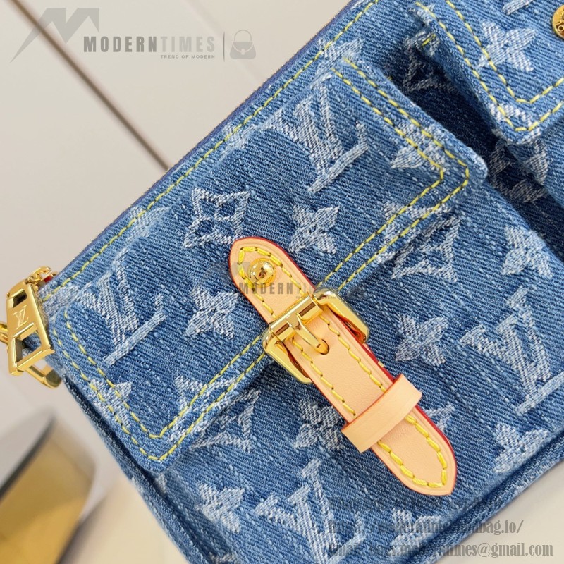 Louis Vuitton Pochette Accessories Cargo cotton handbag M27602 in blue green and pink with leather trim removable strap and front pocket