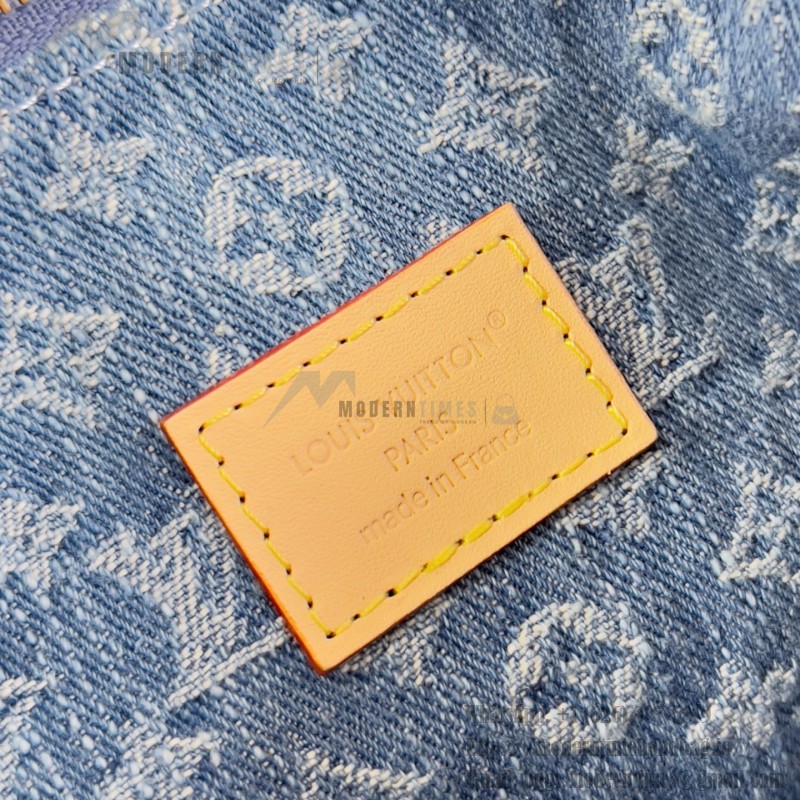 Louis Vuitton Pochette Accessories Cargo cotton handbag M27602 in blue green and pink with leather trim removable strap and front pocket