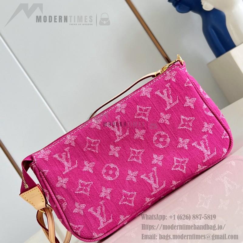 Louis Vuitton Pochette Accessories Cargo cotton handbag M27602 in blue green and pink with leather trim removable strap and front pocket