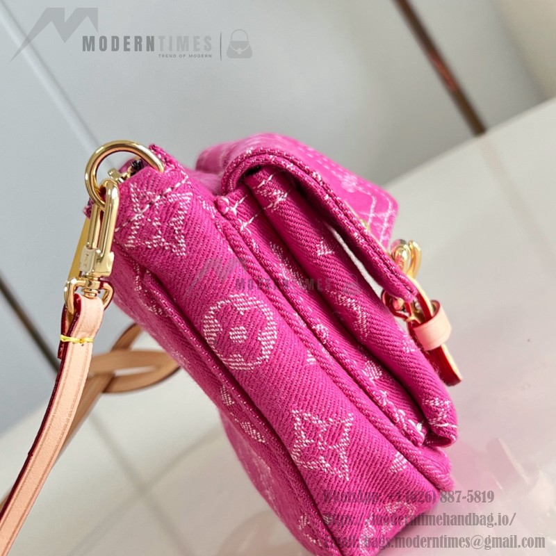 Louis Vuitton Pochette Accessories Cargo cotton handbag M27602 in blue green and pink with leather trim removable strap and front pocket