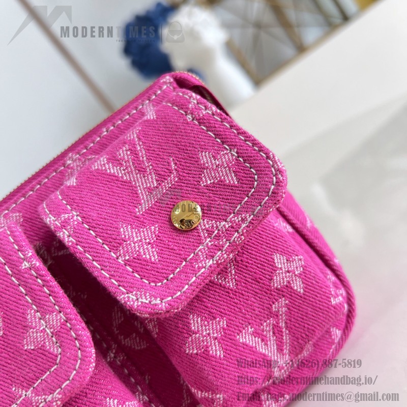 Louis Vuitton Pochette Accessories Cargo cotton handbag M27602 in blue green and pink with leather trim removable strap and front pocket