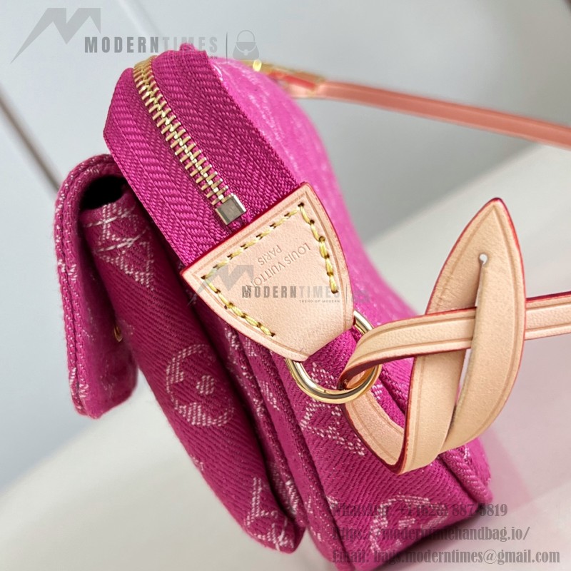 Louis Vuitton Pochette Accessories Cargo cotton handbag M27602 in blue green and pink with leather trim removable strap and front pocket
