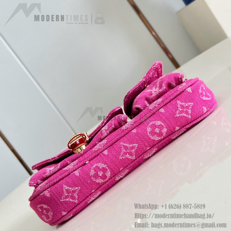 Louis Vuitton Pochette Accessories Cargo cotton handbag M27602 in blue green and pink with leather trim removable strap and front pocket