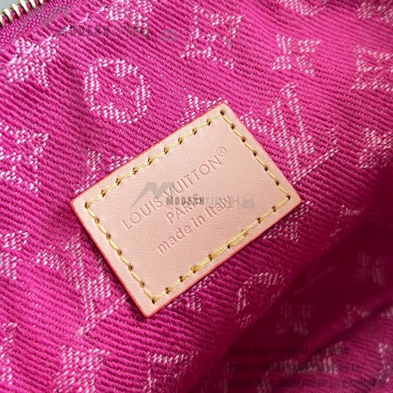 Louis Vuitton Pochette Accessories Cargo cotton handbag M27602 in blue green and pink with leather trim removable strap and front pocket