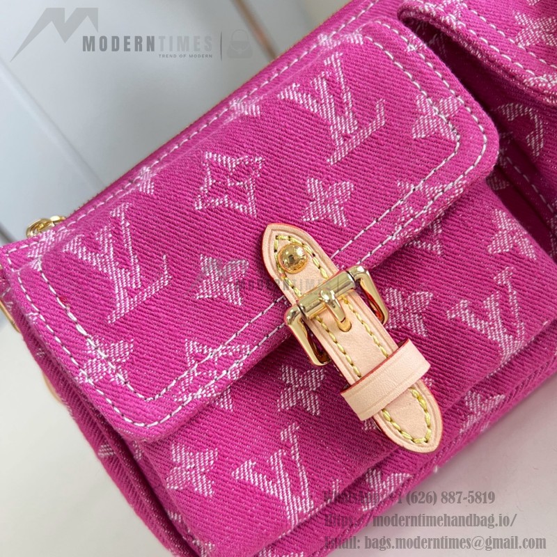 Louis Vuitton Pochette Accessories Cargo cotton handbag M27602 in blue green and pink with leather trim removable strap and front pocket