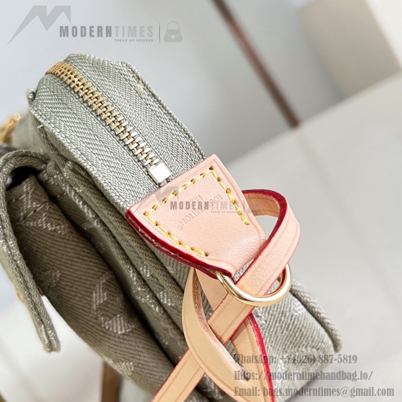 Louis Vuitton Pochette Accessories Cargo cotton handbag M27602 in blue green and pink with leather trim removable strap and front pocket