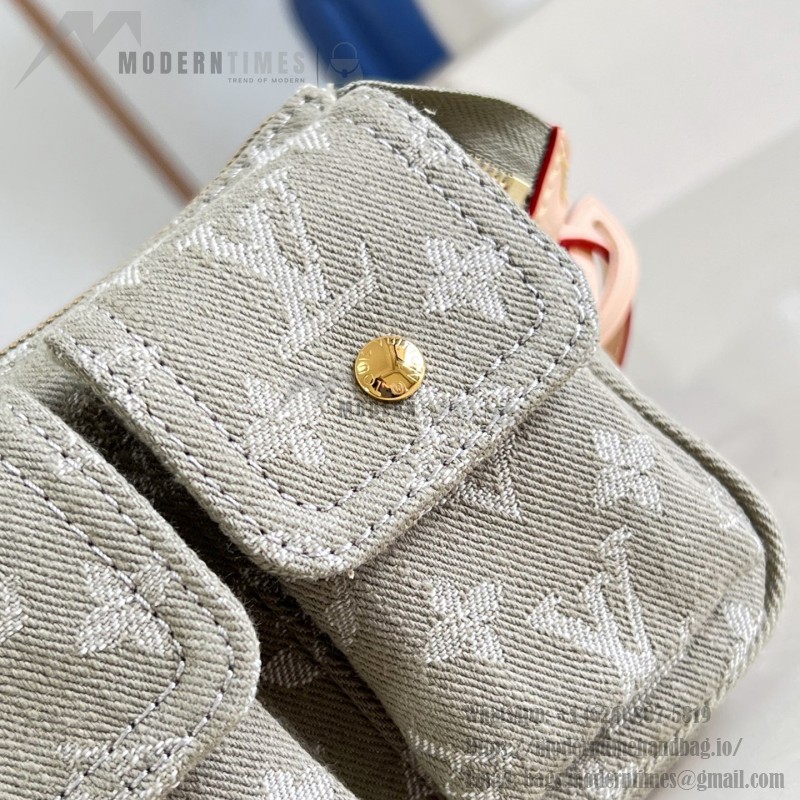 Louis Vuitton Pochette Accessories Cargo cotton handbag M27602 in blue green and pink with leather trim removable strap and front pocket