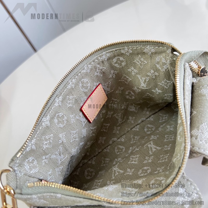 Louis Vuitton Pochette Accessories Cargo cotton handbag M27602 in blue green and pink with leather trim removable strap and front pocket