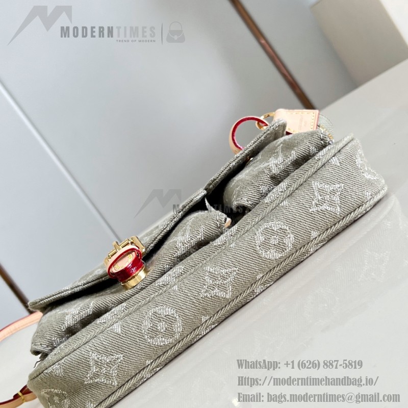 Louis Vuitton Pochette Accessories Cargo cotton handbag M27602 in blue green and pink with leather trim removable strap and front pocket